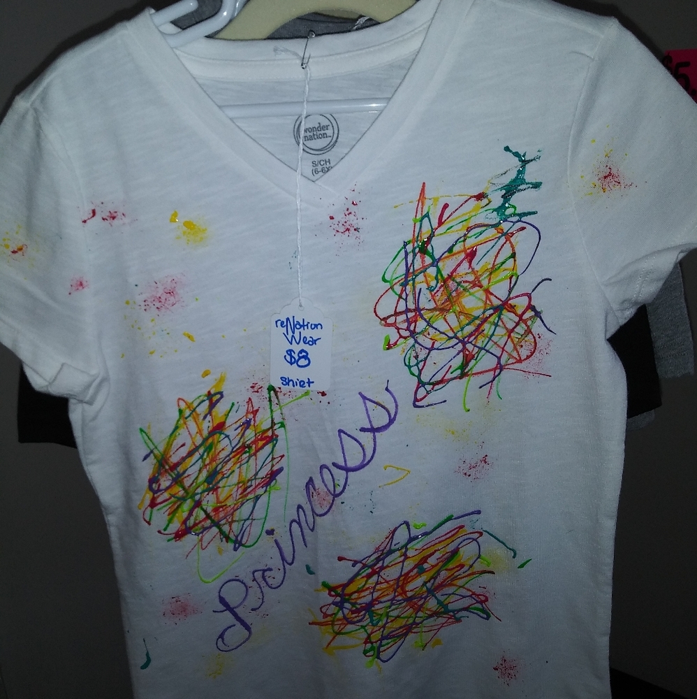Girls, hand designed splat paint tee